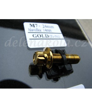 šroub M7x24mm hlava 14mm - zlaté zlato gold